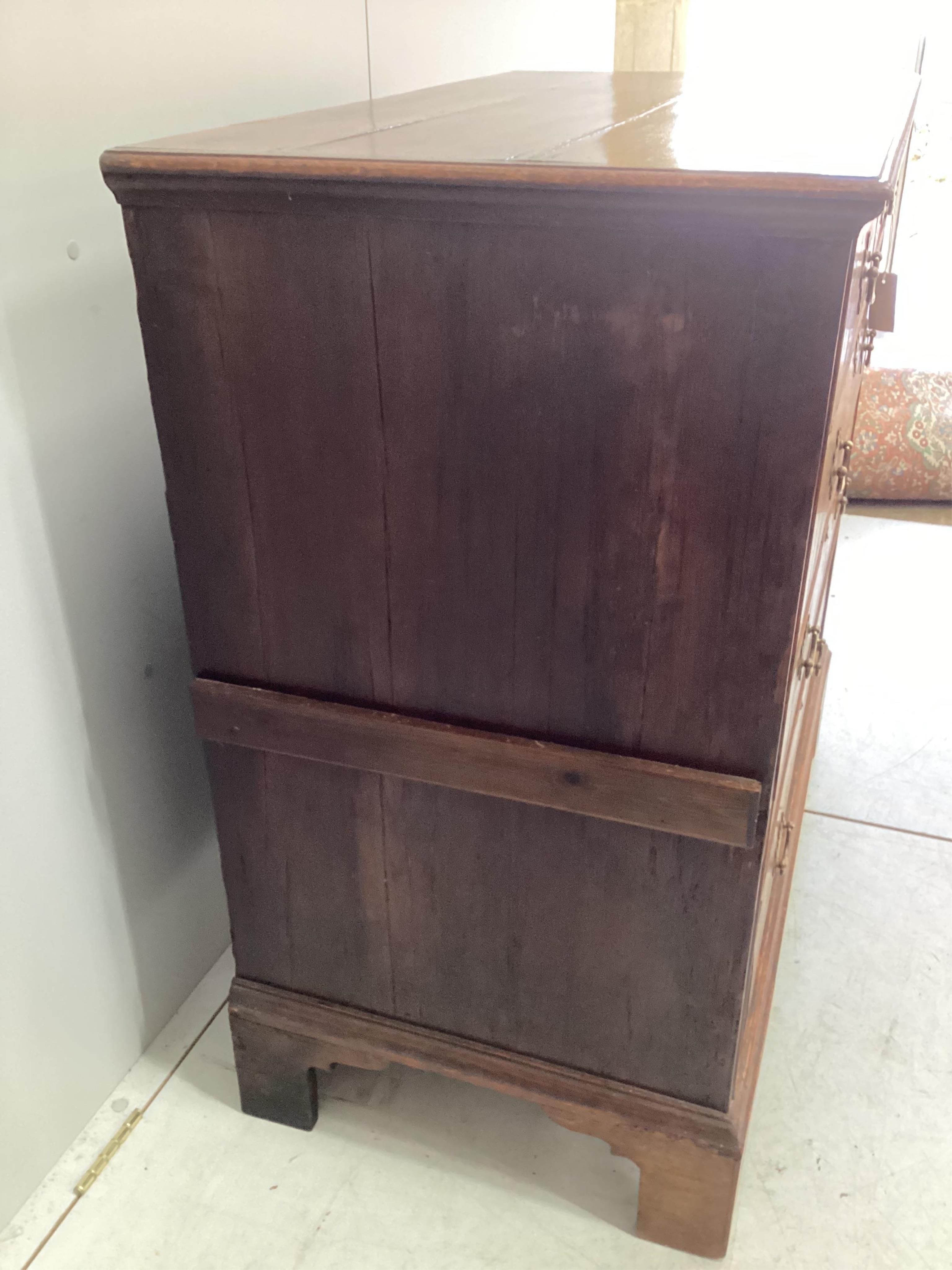 An 18th century oak and walnut, pine sided five drawer chest, width 99cm, depth 54m, height 100cm. Condition - fair to good